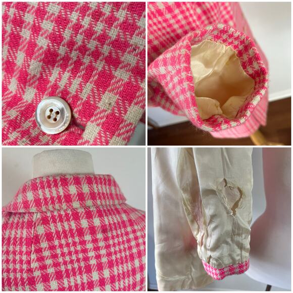 Vintage 60s Hot Pink Houndstooth Tweed Mod‎ Peacoat Jacket // Size Medium - Picture 7 of 7